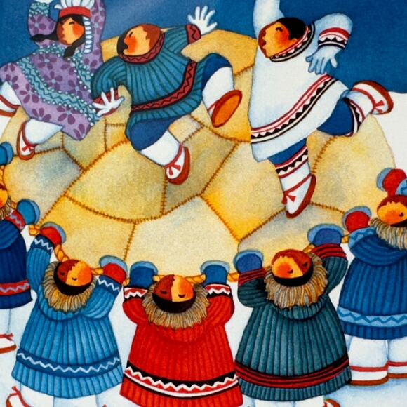 Barbara Lavallee Eskimo Tile Trivet Wall Hanging Vintage 1996 "Blanket Toss" - Picture 3 of 7